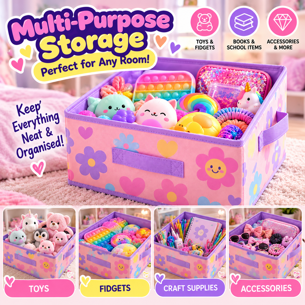 Squish & Squeeze Foldable Storage Box | Pastel Toy & Fidget Organiser