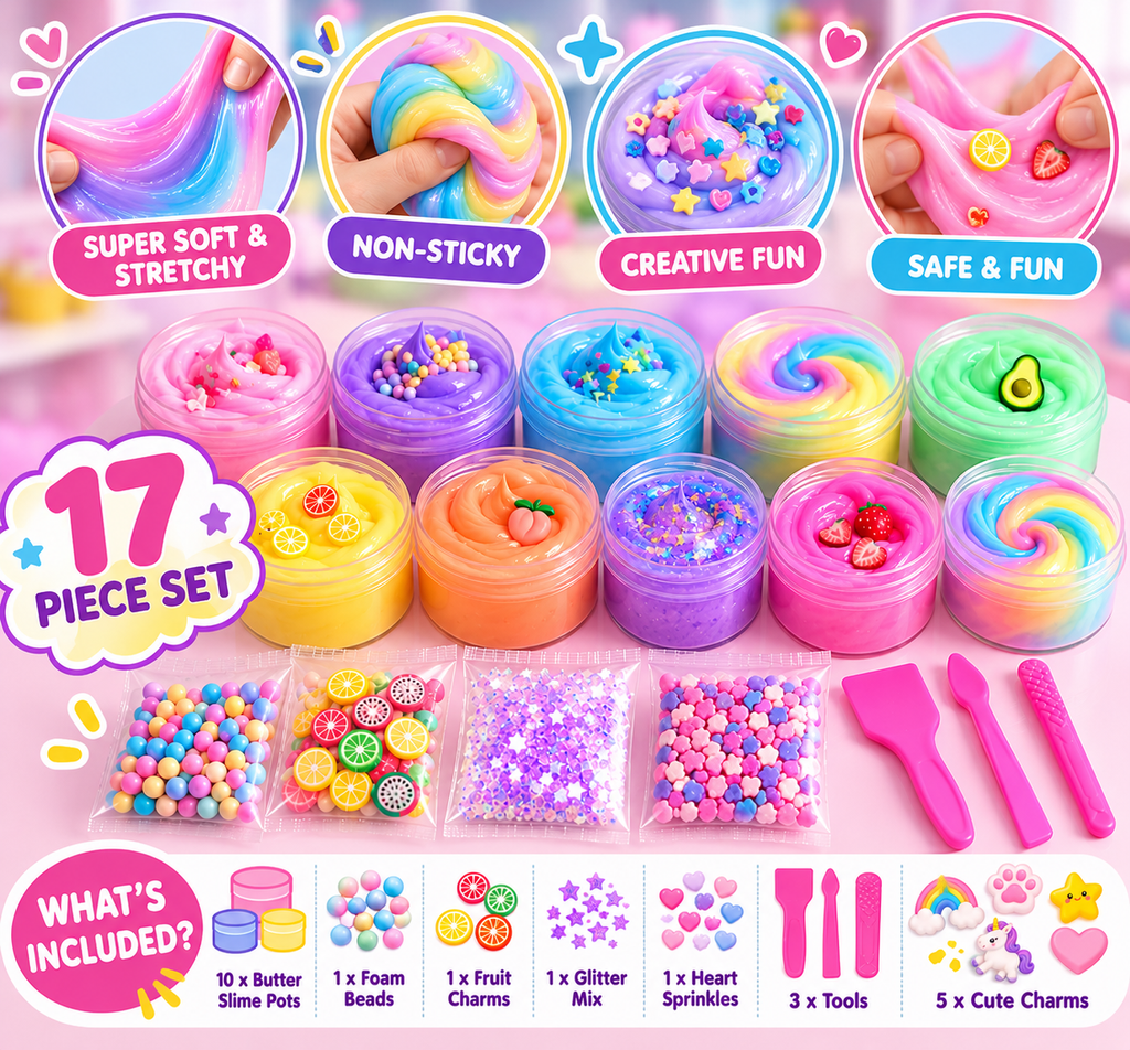 Mini Butter Slime Gift Set | 17-Piece Colourful Sensory Kit