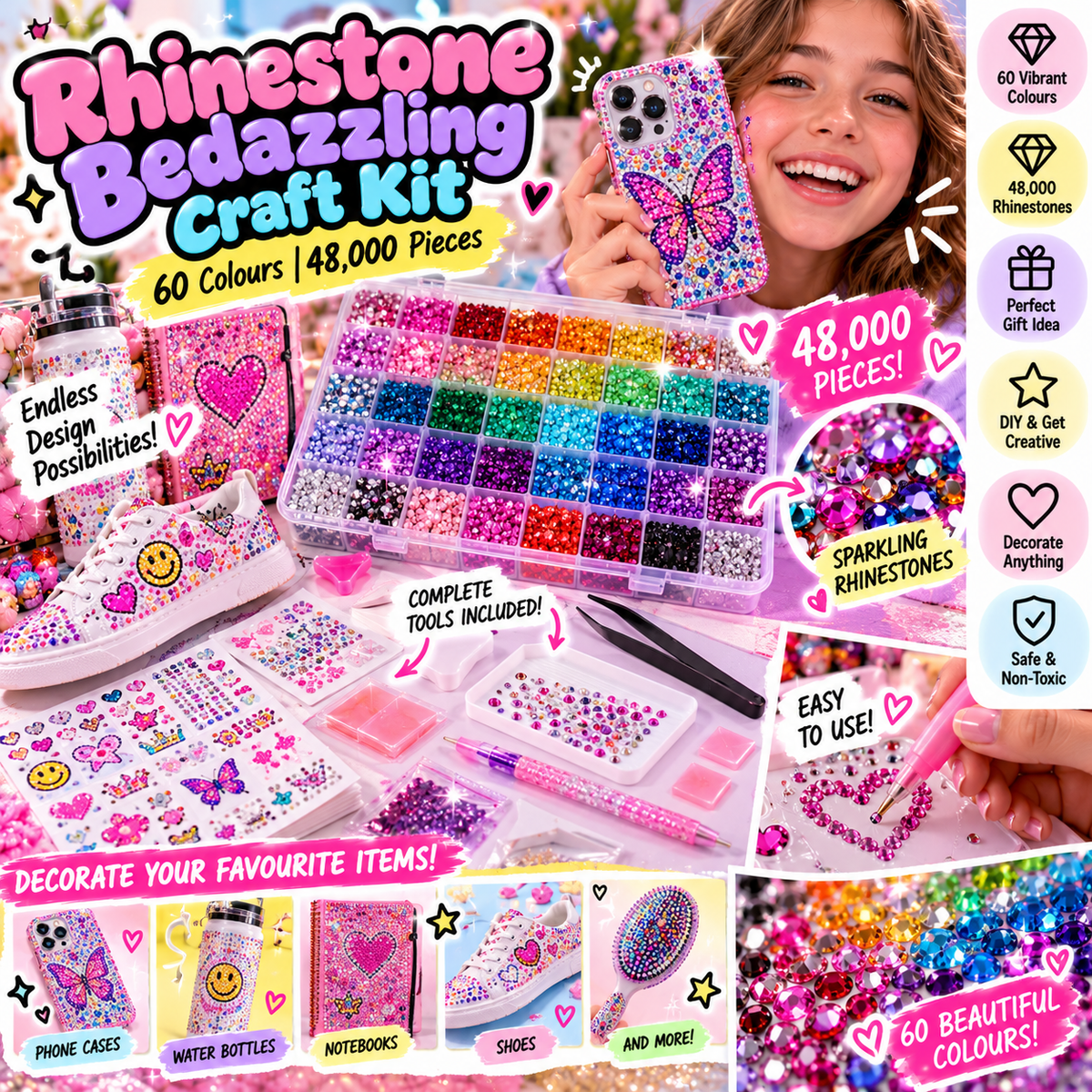 60-Colour Rhinestone Bedazzling Craft Kit | 48,000 Pieces