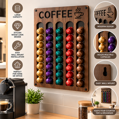 Wall-Mounted Coffee Capsule Storage Rack | Wood-Look Coffee Organiser