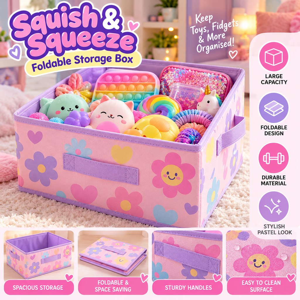 Squish & Squeeze Foldable Storage Box | Pastel Toy & Fidget Organiser