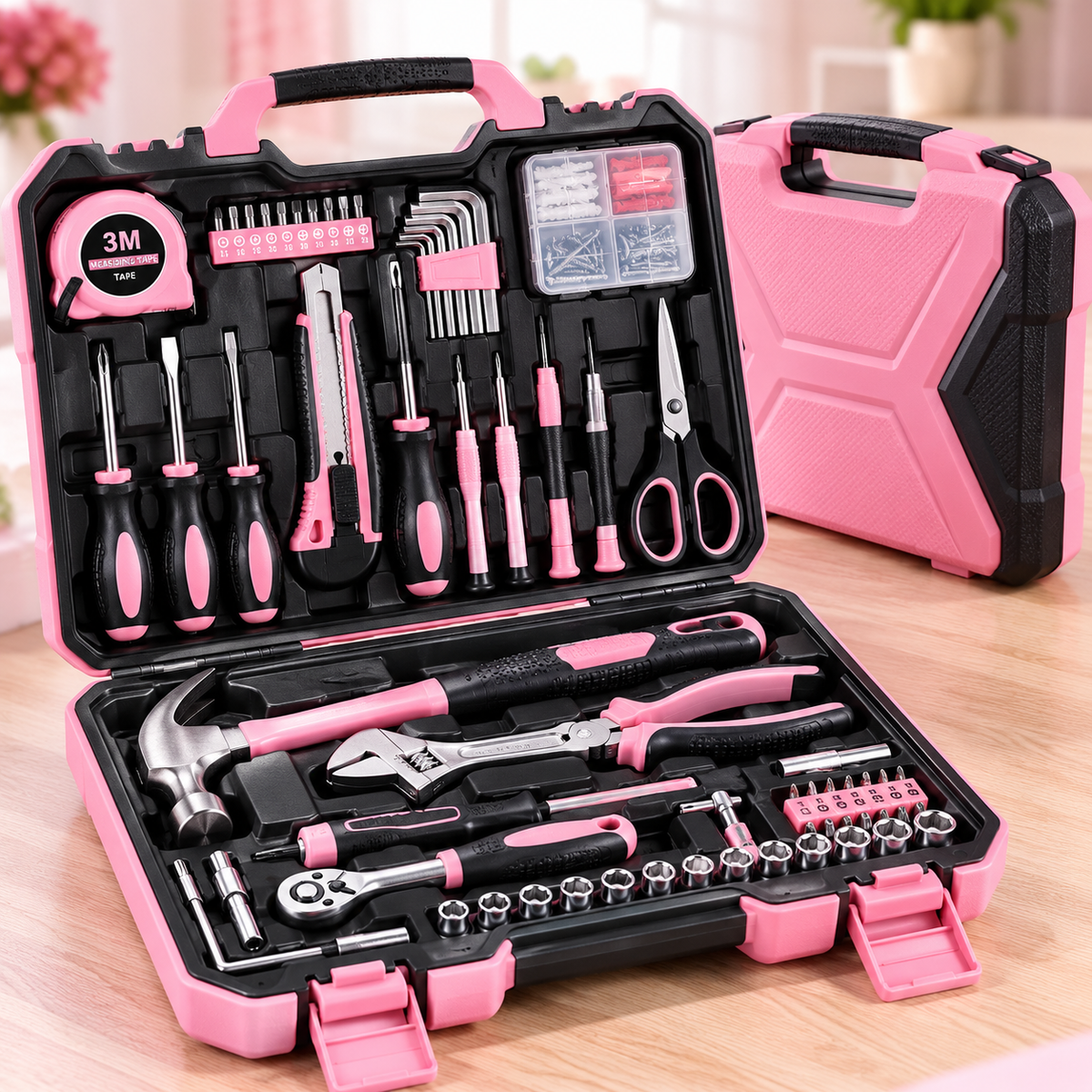 Pink & Black Household Tool Kit | Socket Wrench & DIY Set