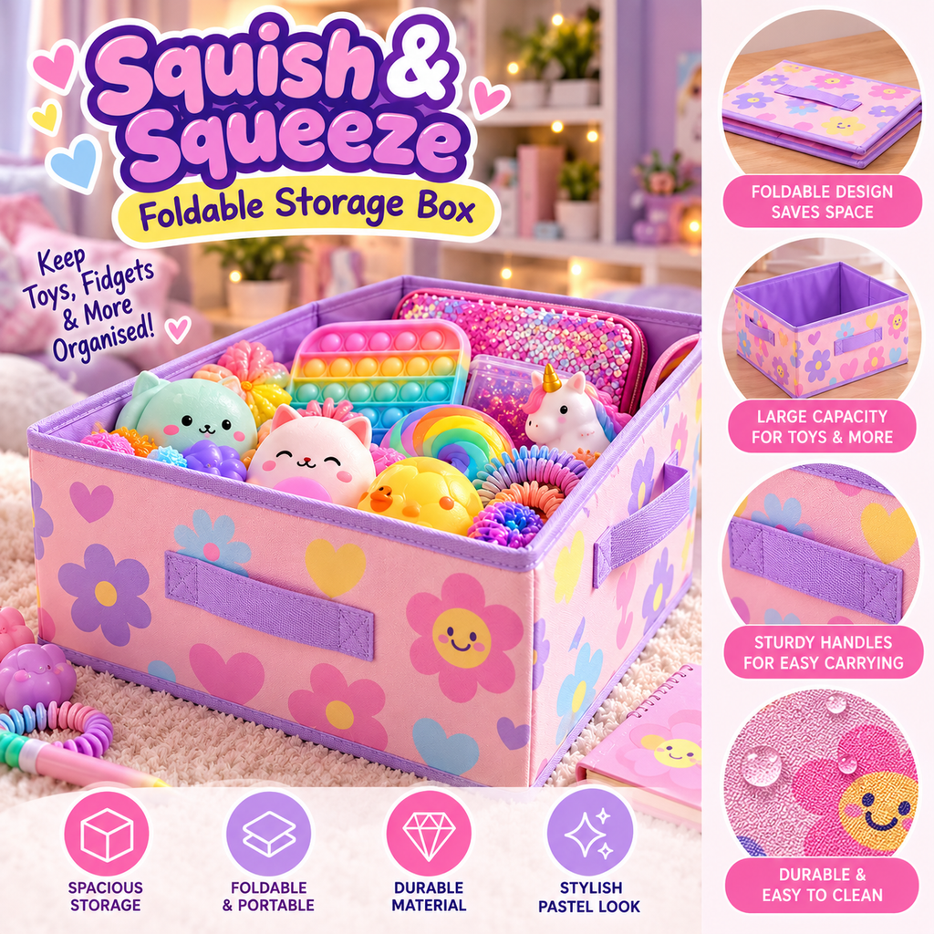 Squish & Squeeze Foldable Storage Box | Pastel Toy & Fidget Organiser