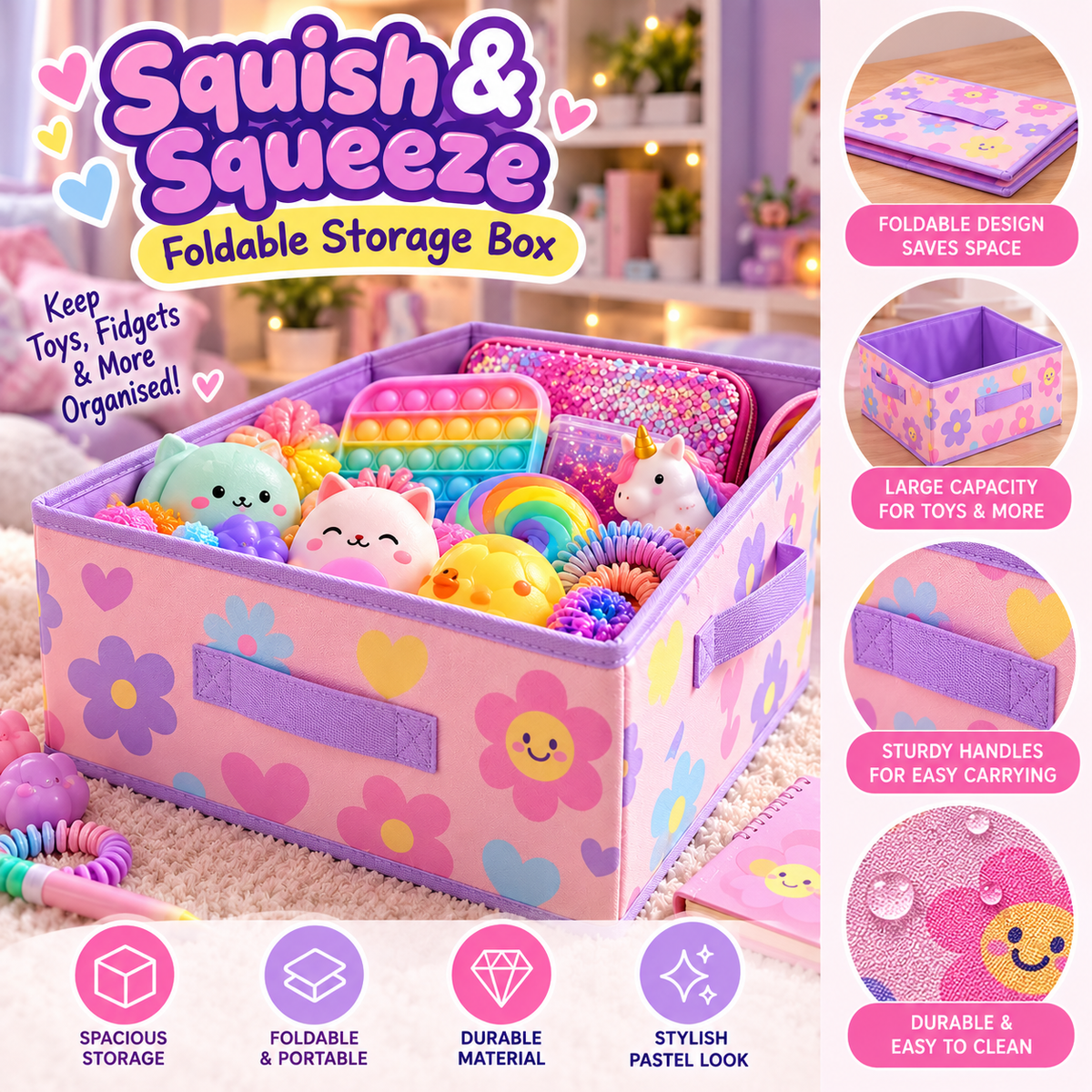 Squish & Squeeze Foldable Storage Box | Pastel Toy & Fidget Organiser