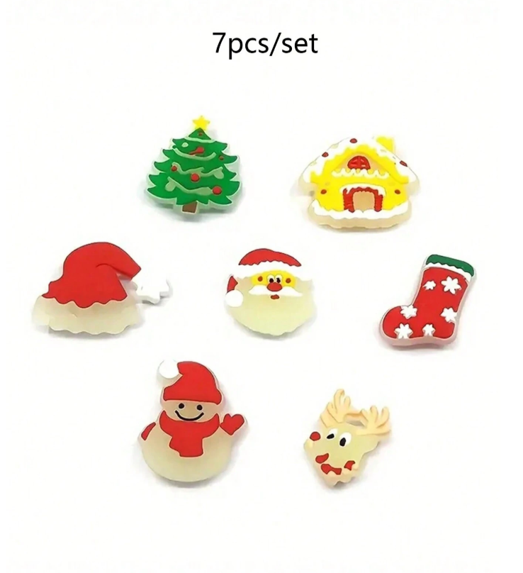 Complete seven-piece Christmas shoe charm set; shoes not included