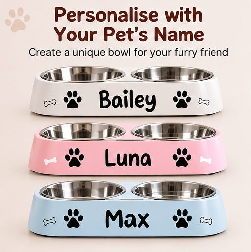 Personalised Double Dog Bowl | Custom Pet Name Feeder