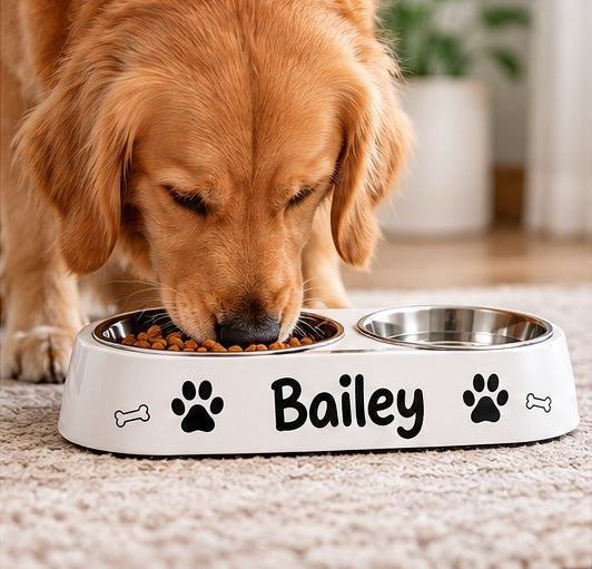 Personalised Double Dog Bowl | Custom Pet Name Feeder