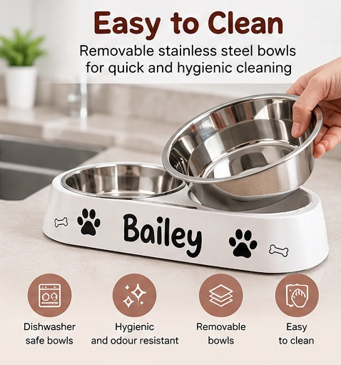 Personalised Double Dog Bowl | Custom Pet Name Feeder