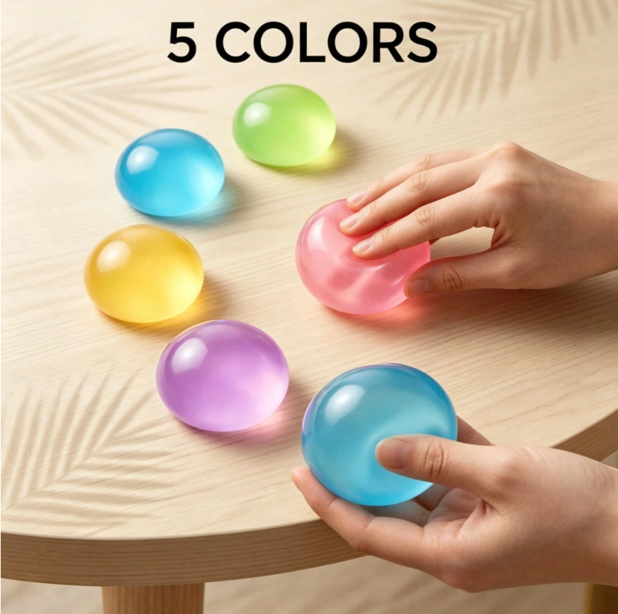 Assorted pastel squishy stress balls showing different colours